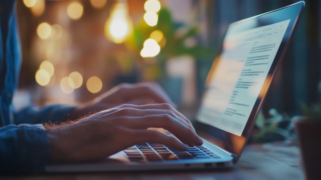 Man Reviewing His Page Performance on a Laptop