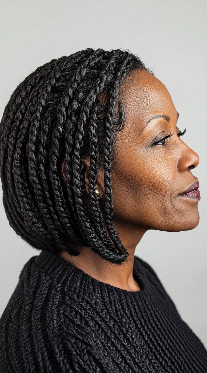 This image shows a woman with shoulder-length braids styled in a bob.