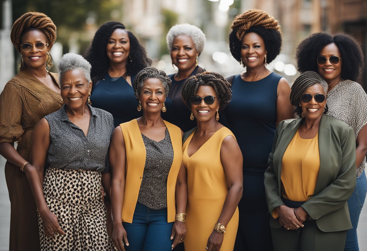 A group of older black women with various braided hairstyles, showcasing different styles and lengths